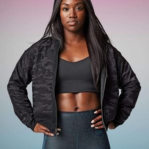 New Balance Plus Size Determination Reversible Bomber Jacket - Black/Camo